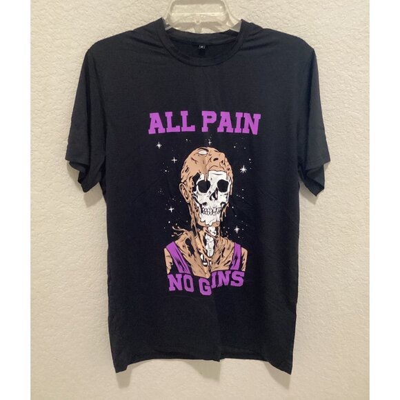 All Pain No Gains Graphic T-Shirt Black Unisex Size M Crew Neck Short Sleeve - Picture 2 of 4